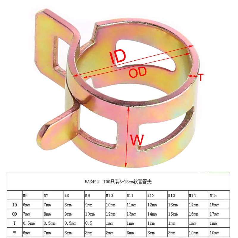 

100Pcs 10 Size Fuel Spring Clip 6-15mm Vacuum Silicon Hose Clamp