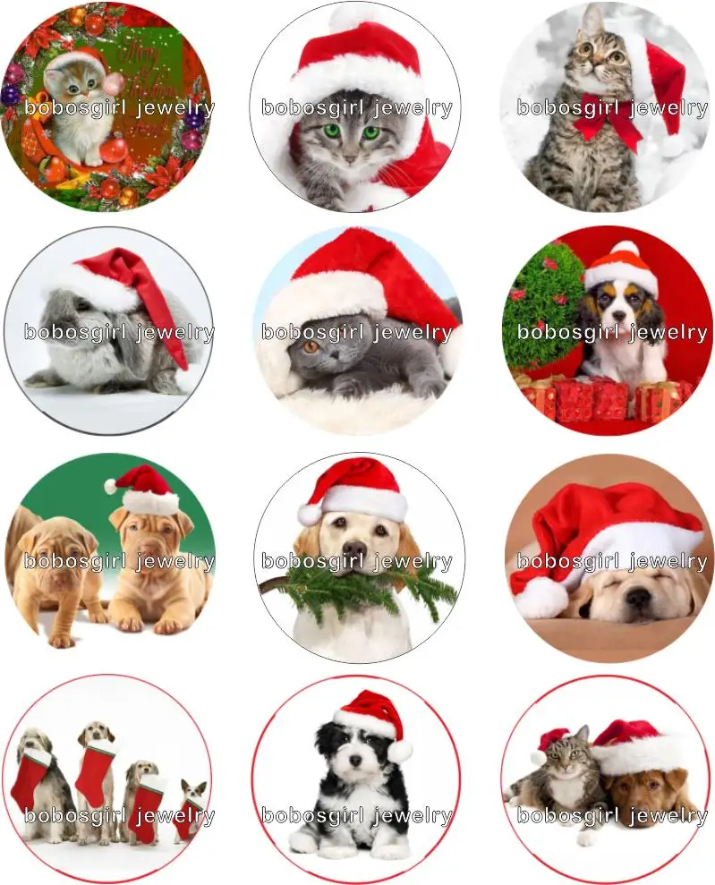 

cat dog christmas snap button Jewelry photo Round cabochon flat back Gl233