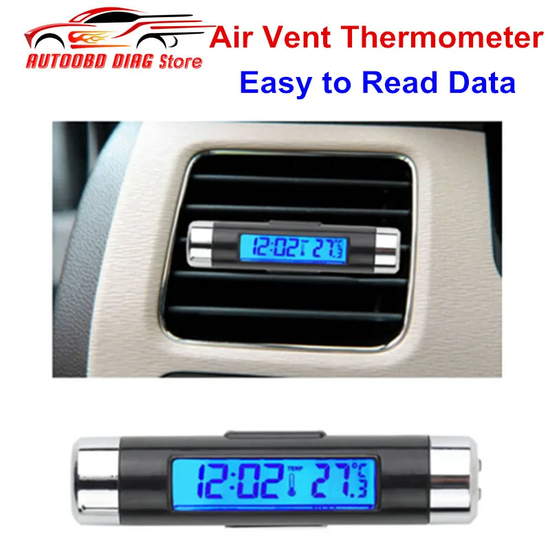 

2 in 1 Car Digital LCD Temperature Clock Auto Accessories Time Clock Air Vent Thermometer Outlet Clip On Thermometer