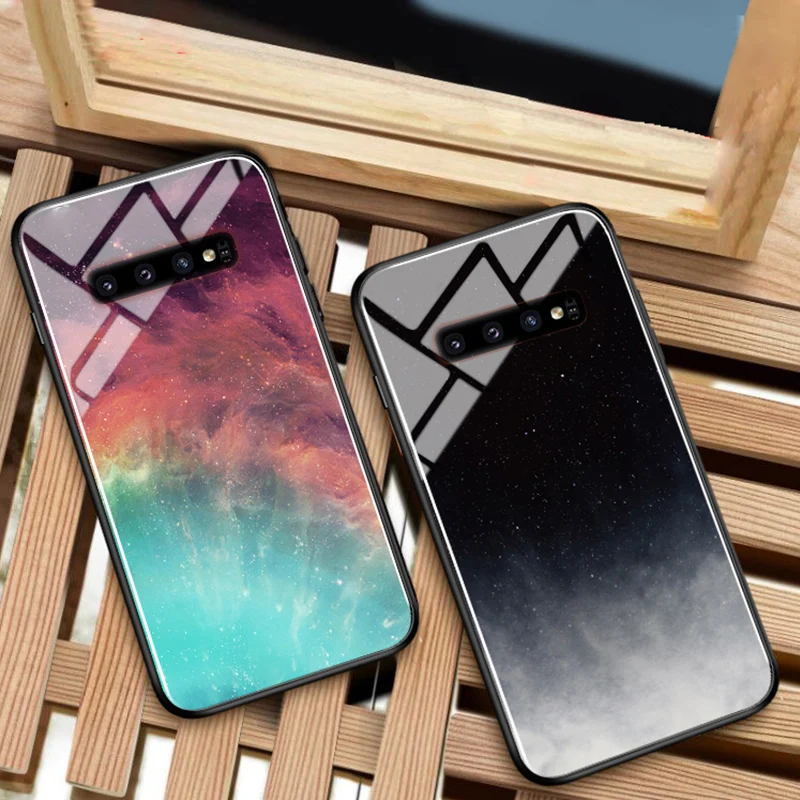 

GFAITH For Samsung Galaxy S10 Plus Case Tempered Glass Back Cover Soft Silicone Frame Starry SKY Design Samsung S10 Cases S10e