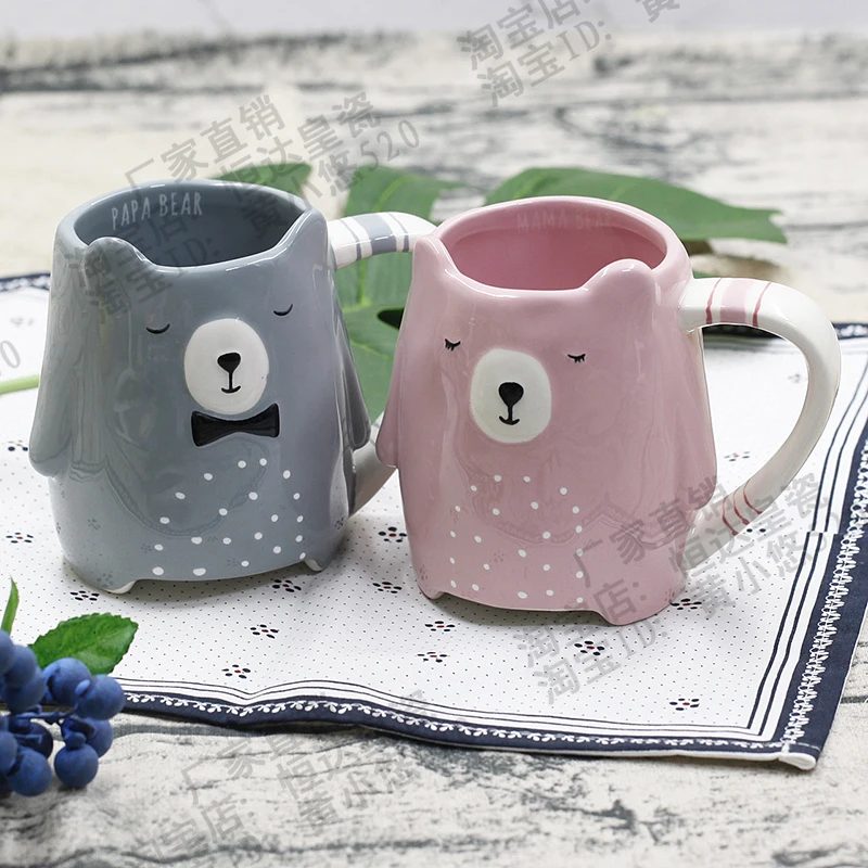 

450ml Creative Large-capacity Creative Bear Couple Cup Hand-painted Cute Ceramic Mug Wedding Valentine's Day Gift Free Shipping
