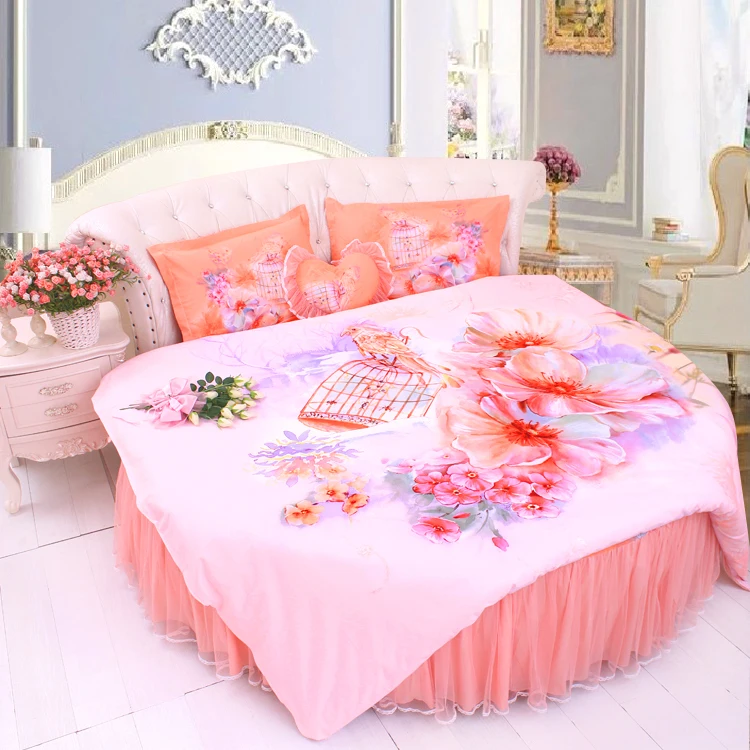 DreamingBLUE кружева круглая кровать постельного белья King SIZE 8 ноги домой сладкий цветок DuvetCover Bedskirt наволочка наборы