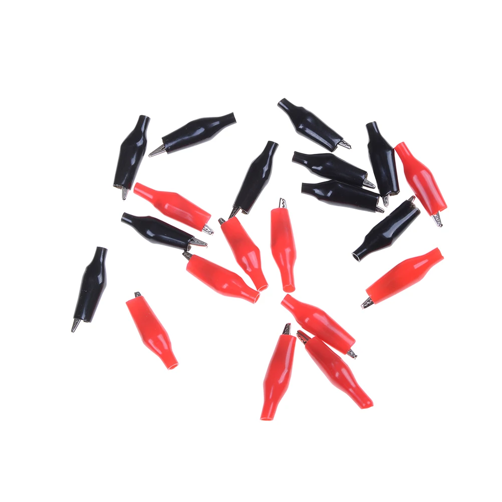 Black Red Soft Plastic Coated Testing Probe Alligator Clips Crocodile Test Clip Wholesase 20 PCS