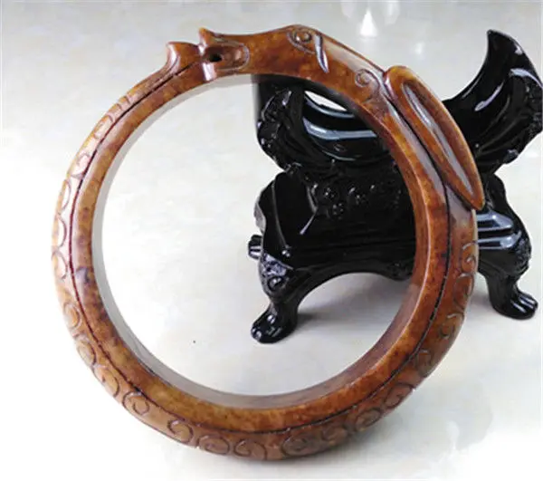 

Hot sell ->@@ NEW HAND-CARVED DRAGON NATURAL serpentine jade JADE BANGLE BRACELET 78MM NEW -Top quality free shipping