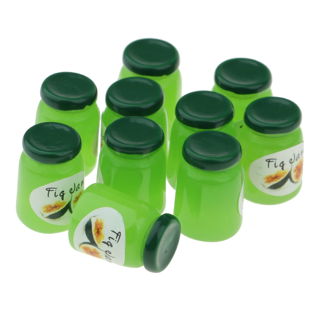Handcrafts Miniature Food Groceries Model Soft Drink Juice Fig Jam Bottles For 1/12 Dolls House Dining Room Accessories 10 pcs