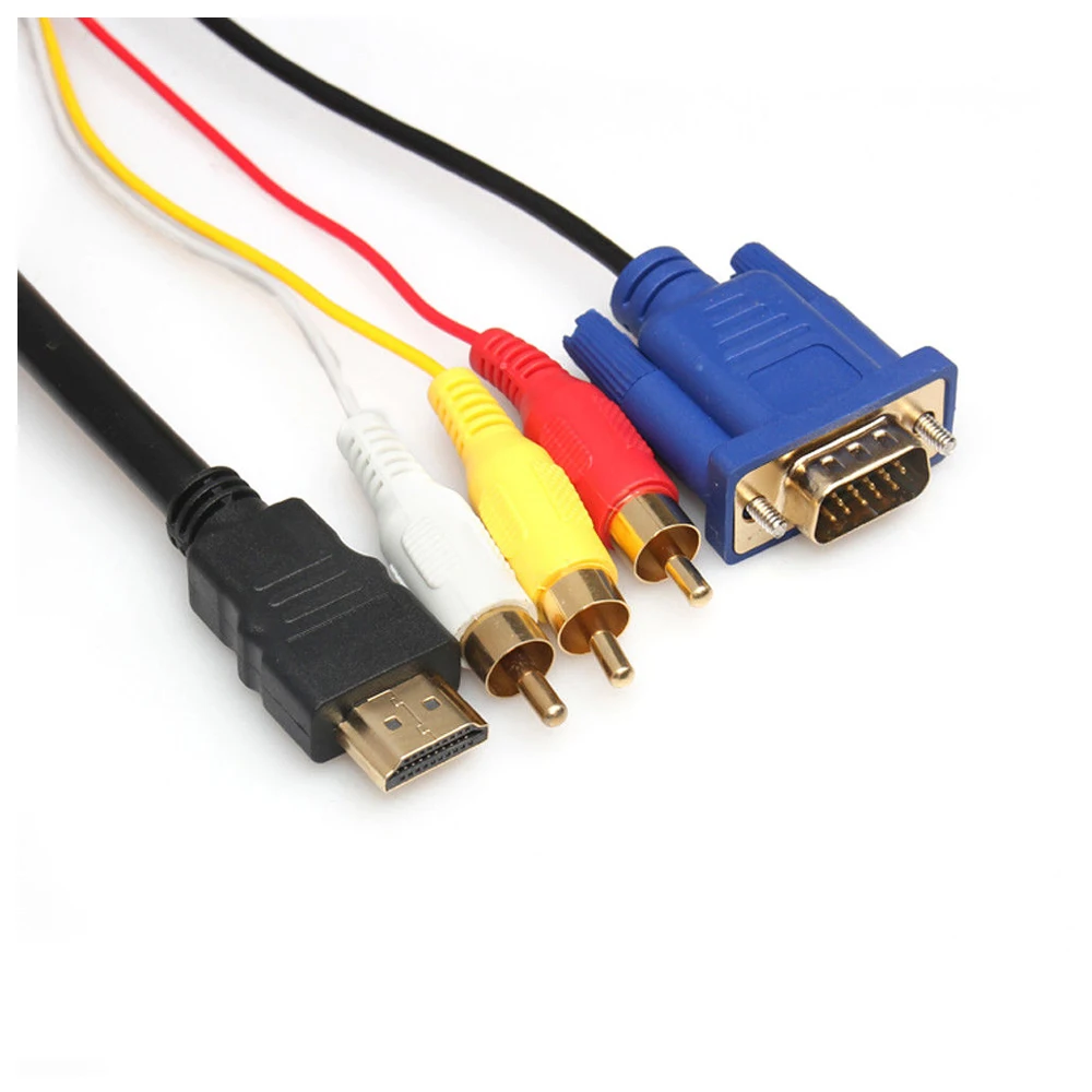 1.8m/6ft Pure Copper Hdmi To Vga 3 Rca Composite Rgb Adapter Cable M/m
