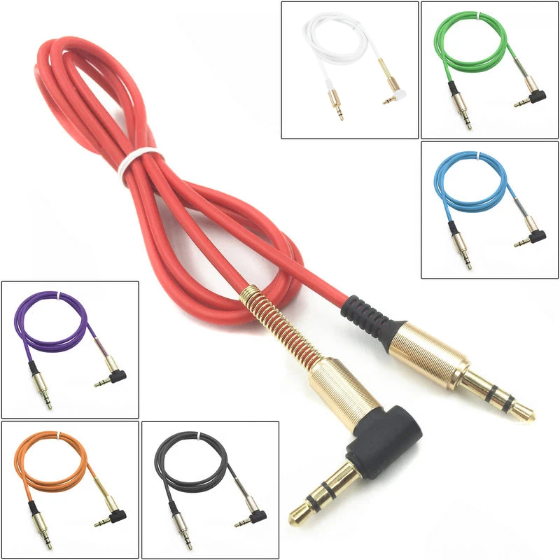 New Arrival 1pc 1M Right Angle Car Aux Auxiliary Cable 3.5mm Male to Male Audio Cable Cord 8 Colors For Phone PC
