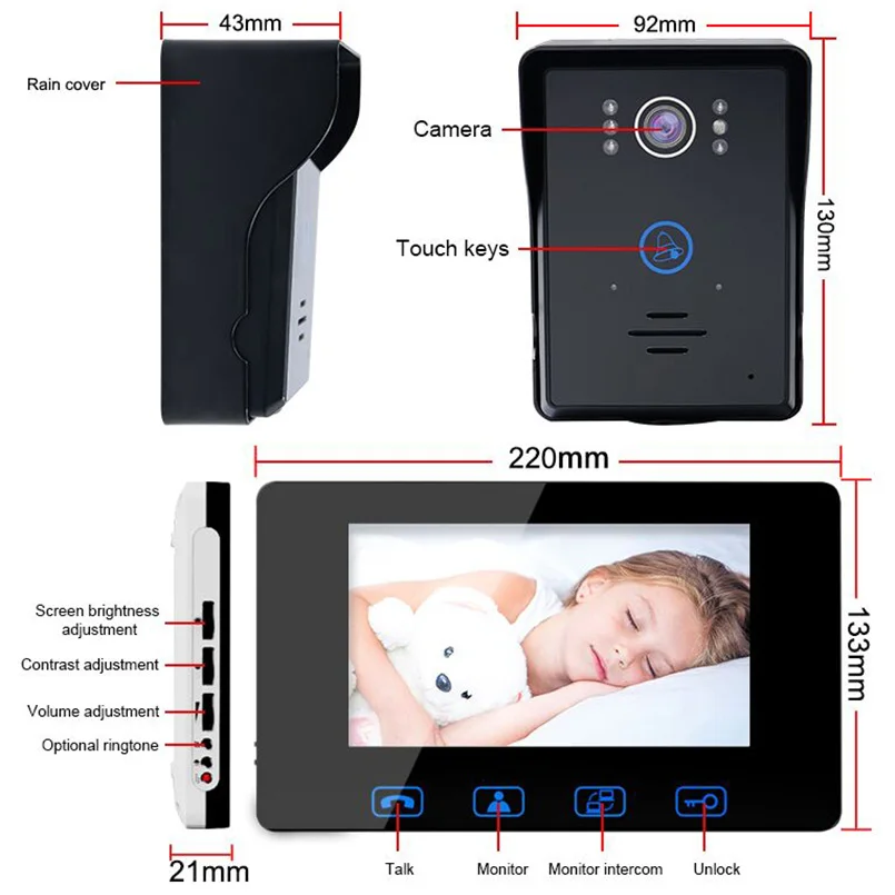 Saful 7 дюймов TFT lcd Проводной видео-телефон двери домофон ночного видения Водонепроницаемая камера монитор дверной звонок Домофон умный дом