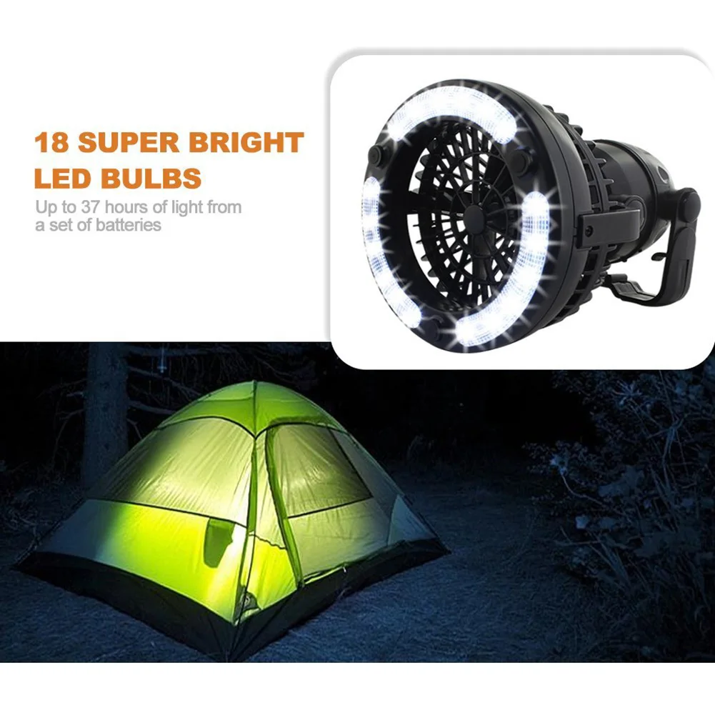 

2 In 1 Portable Super Bright 18 LED Tent Camping Light with Ceiling Fan for Hiking 2 Modes Portable Outdoor Lantern