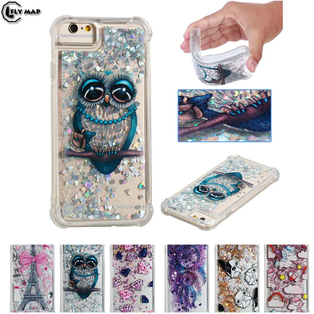 Goede Eenhoorn Uil Cover apple iPhone 6 6 S A1549 A1586 A1589 A1690 A1688 A1699 Dynamische Vloeibare Puin Quicksand Soft Back Telefoon Case
