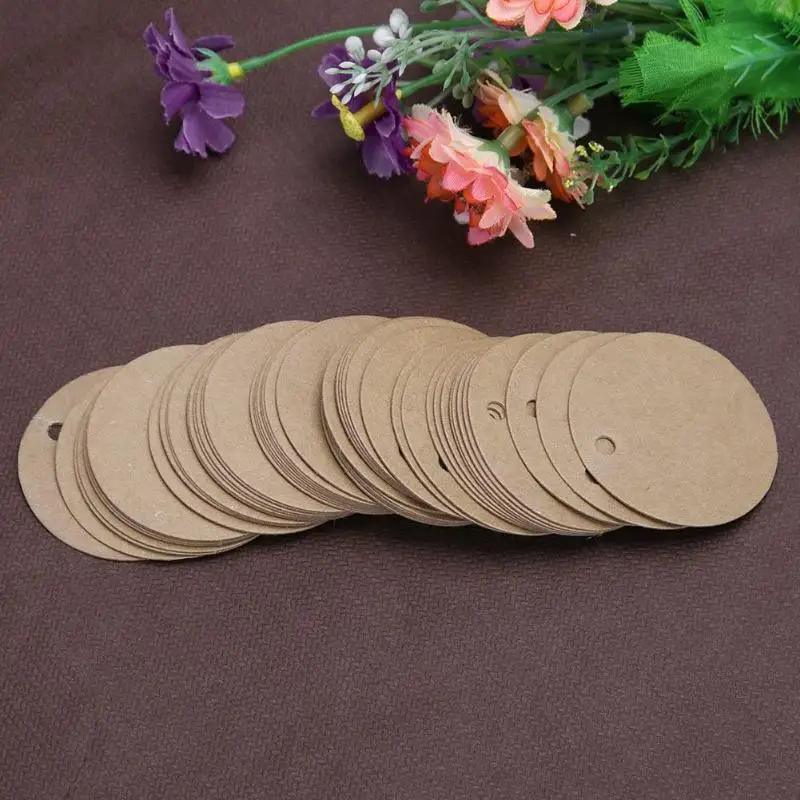 100 шт. крафт бумага этикетка круглая пустая бирка для DIY подарков цена багажные