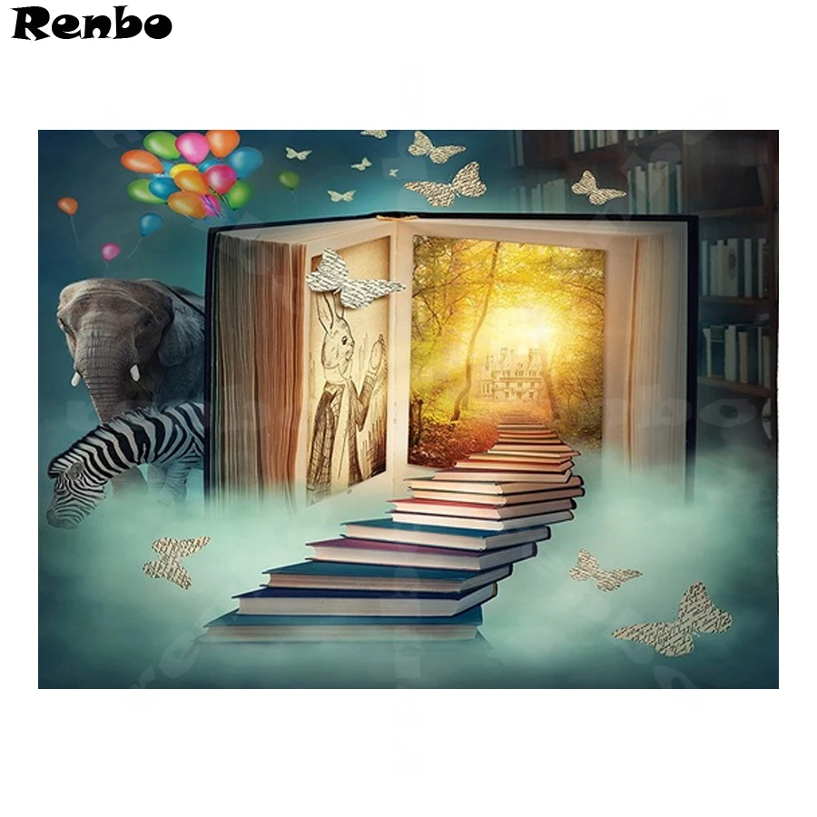 

Fantasy 5d diy diamond painting embroidery rhinestone cross stitch Magic Book With Balloon Elephant Butterflies for decoration