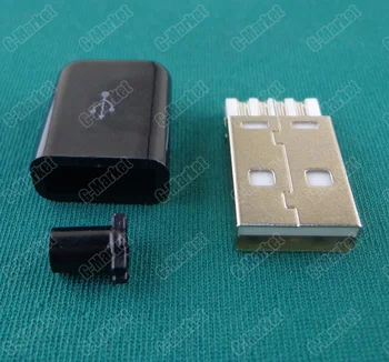 

20pcs USB 2.0 Connector Type A Male USB 4 Pin Plug Socket Connector Soldering With Black Plastic Cover for DIY Custom Handmade