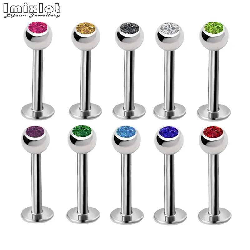 

2PC 16G Steel Crystal Lip Ring Ear Tragus Cartilage Piercings Labret Piercing Internally Threaded Piercing Ear Ring Body Jewelry