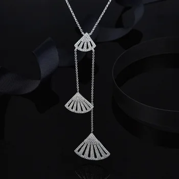 

[MeiBaPJ] S925 Sterling Silver Fan Tassel Pendant Necklace for Women Fine Party Jewelry Gift Box