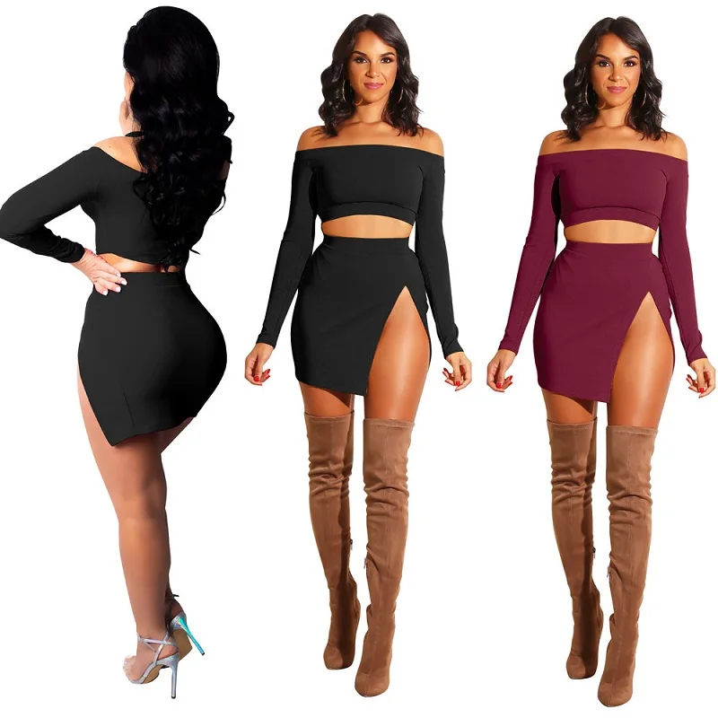 

Slash Neck Crop Tops Bodycon Dresses Suit