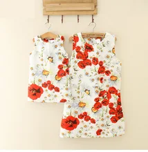 Famille Correspondant Robe 2016 Mère Fille Robes Enfants Robes Casual Rose Imprimer Sans Manches Robe Mère et Fille Vêtements