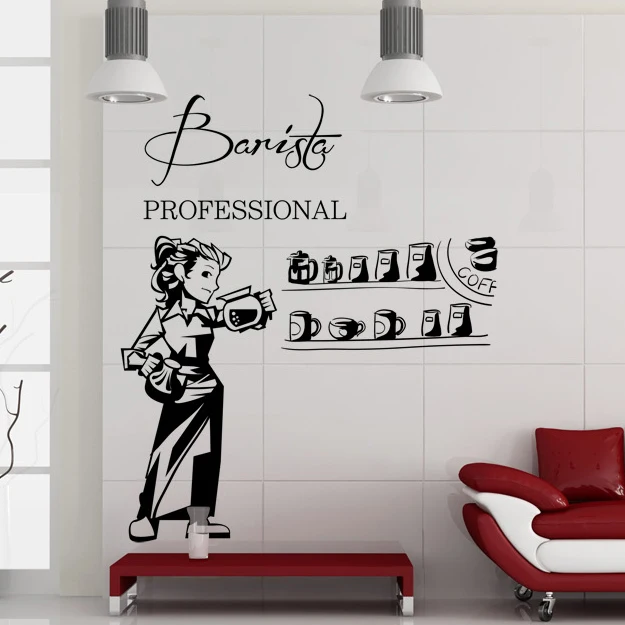 coffee wall decal lady bar decoration coffee shop wall stickers cafe
