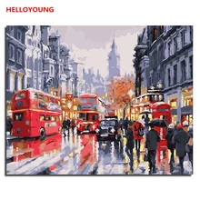HELLOYOUNG ручная роспись маслом Романтический Автобус Цифровая живопись по номерам Масляные картины китайские картины-свитки домашний декор
