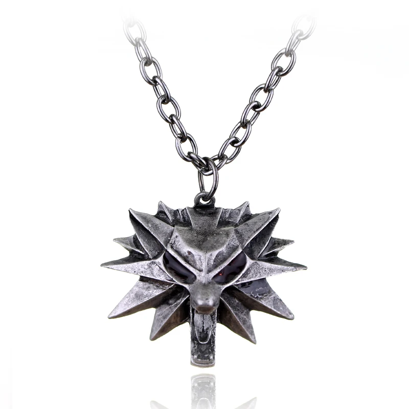 Hot Fashion Game Wizard Witcher 3 Medallion 3D Pendant Necklace Wolf Head Halloween Necklace Jewelry
