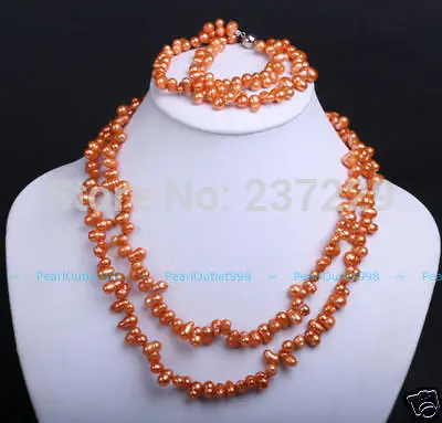 

Wholesale price ^ GENUINE BAROQUE ORANGE PEARL NECKLACE BRACELET SET new