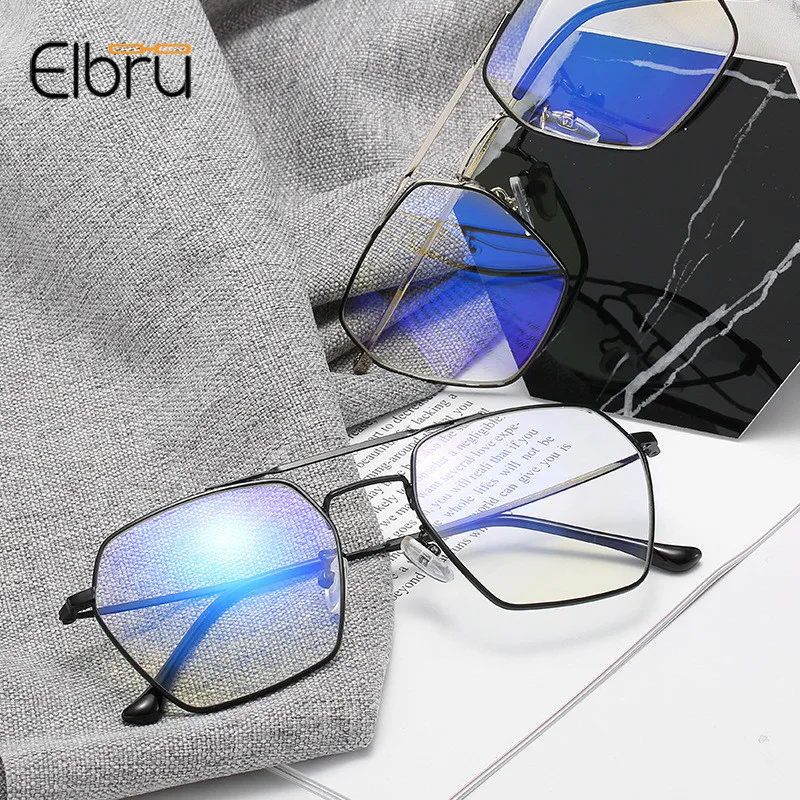 

Elbru 2019 New Designer Woman Glasses Metal Square Glasses Oversized Frame Clear lens Eyeware Black Silver Gold Eye Glass