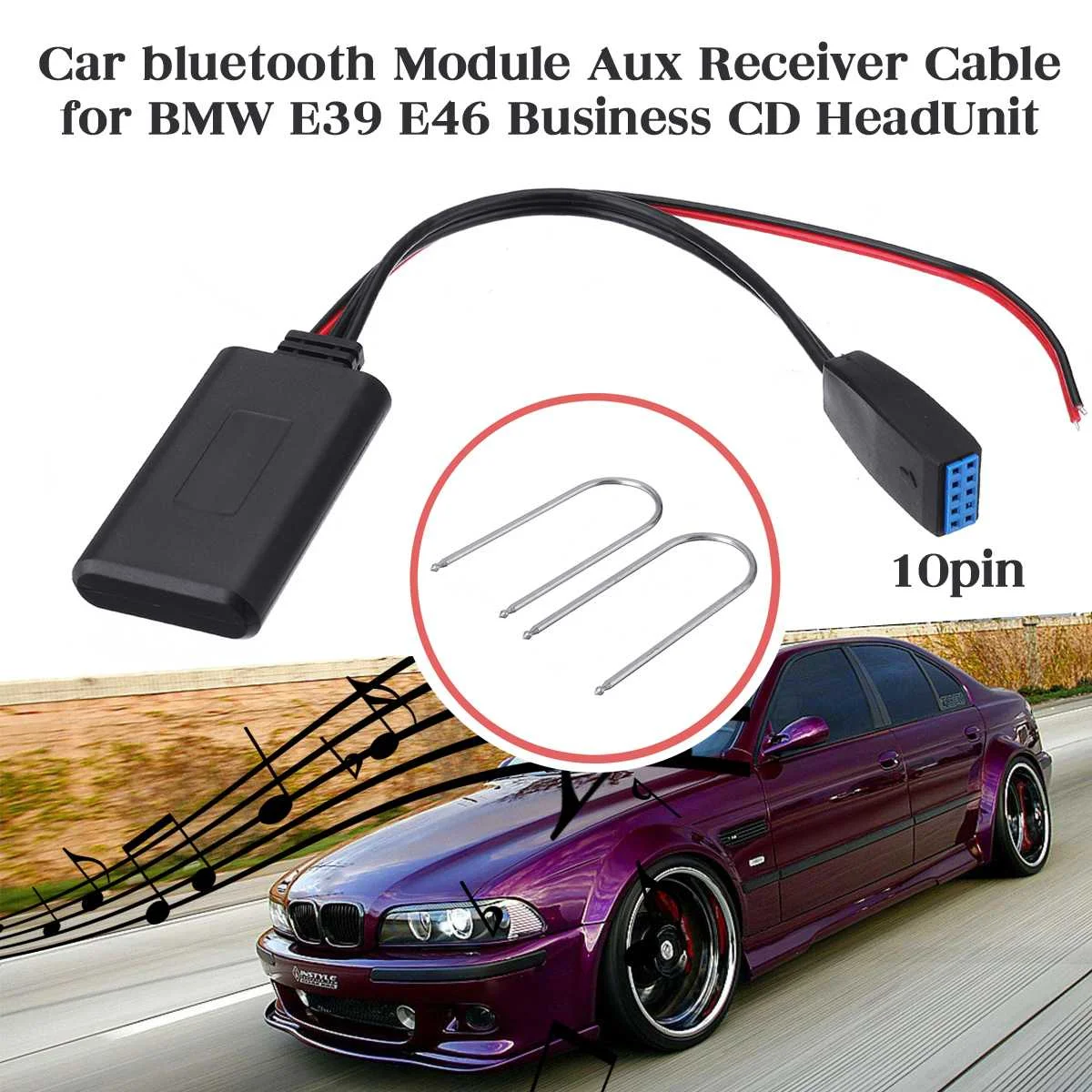 

10 pin Car bluetooth Aux Receiver Cable Adapter for BMW E39 E46 Business CD HeadUnit + Install Tool kit