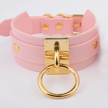 

Handmade Punk Gothic Oversized Wide Choker White Pink Vegan Leather Layered Collar Necklace for Men Women Girls