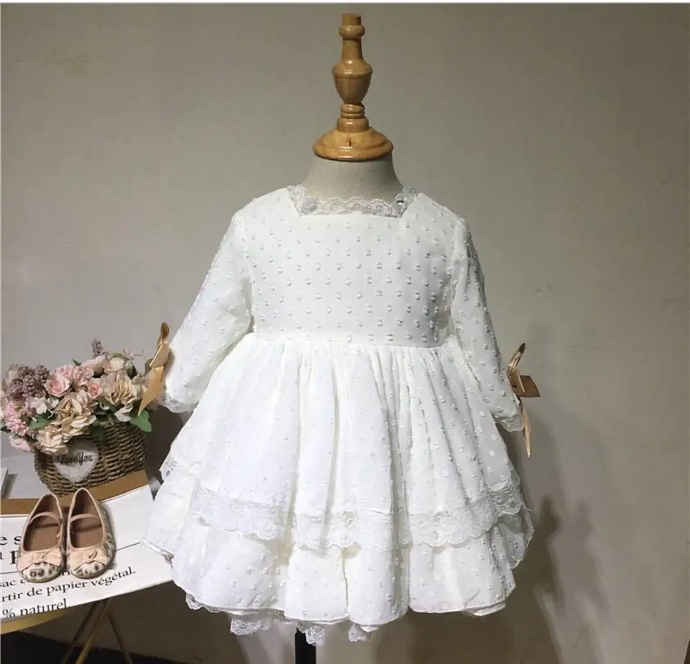 

2019 New Baby Girls Spanish Spain Style Dress Tutu Mesh Lace Princess Dress Retro Children Autumn Winter Christmas Clothes