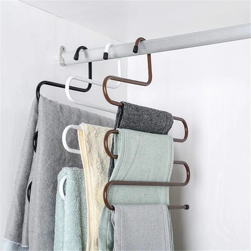

New Wardrobe Storage S Type Pants Trousers Hanger Multi Layers Stainless Steel Clothing Towel Storage Rack Closet Space Saver