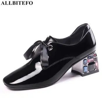 

ALLBITEFO natural genuine leather high heels women heels spring autumn office ladies shoes high quality high heel shoes