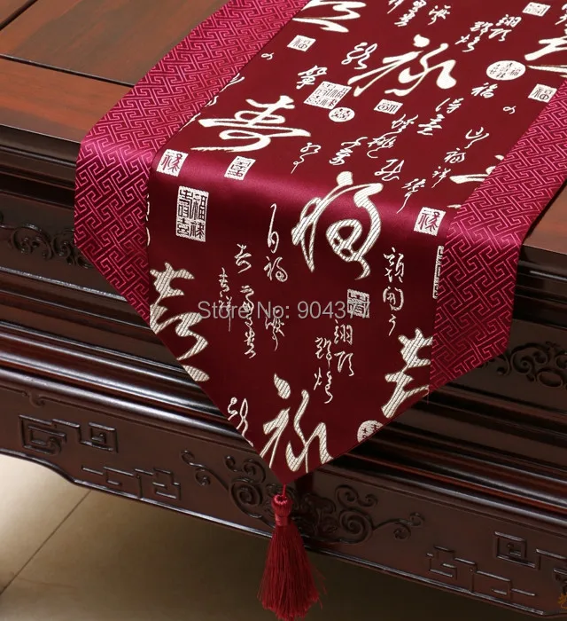 Этническая каллиграфия гобелен настольные бегуны украшения для скатерти роскошный обеденный стол коврик китайский Шелковый скатерти прямоугольник