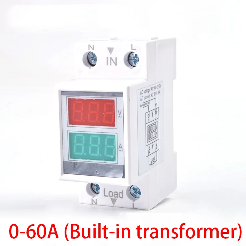 Din рейка AC 160 275 В 0 100A 60A Вольтметр Амперметр светодиодный дисплей панель