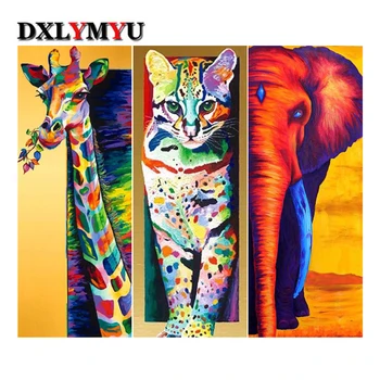

5D DIY Diamond Painting Cross Stitch Animals, Full 3D Diamond Embroidery Mosaic Crafts, Cat Elephant Giraffe Square Rhinestone