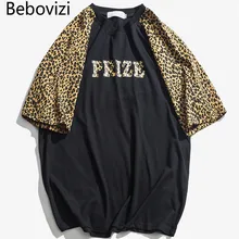 Bebovizi Leopard Raglan Sleeve T Shirt Men's Tee Shirts Summer Streetwear Oversize Patchwork T Shirt Fashion Hip Hop Trend Tees plus crisscross neck raglan sleeve leopard tee