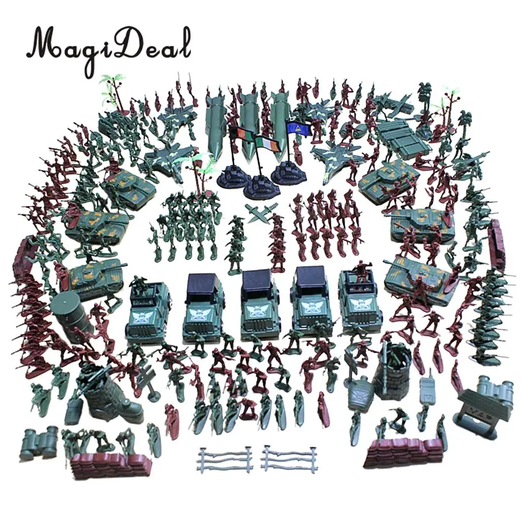 Plastic Army Men 4cm Soldier Action Figures with Scaled Tank Jet Vehicles Sand Scene Model Toy for Kids Boys - 307 Pieces