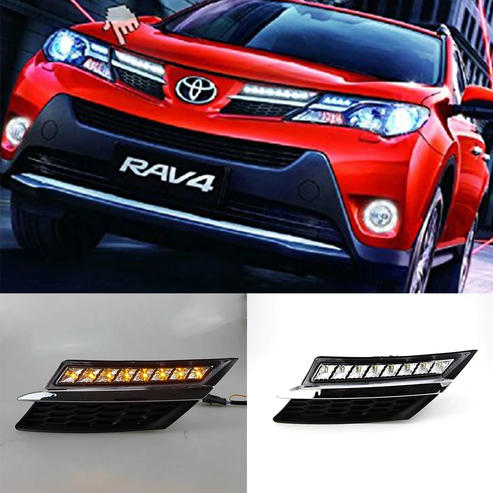 

Car DRL kit for TOYOTA RAV4 2013 2014 LED Daytime Running light bar fog auto lamp bulb daylight Turn Signal light car led drl