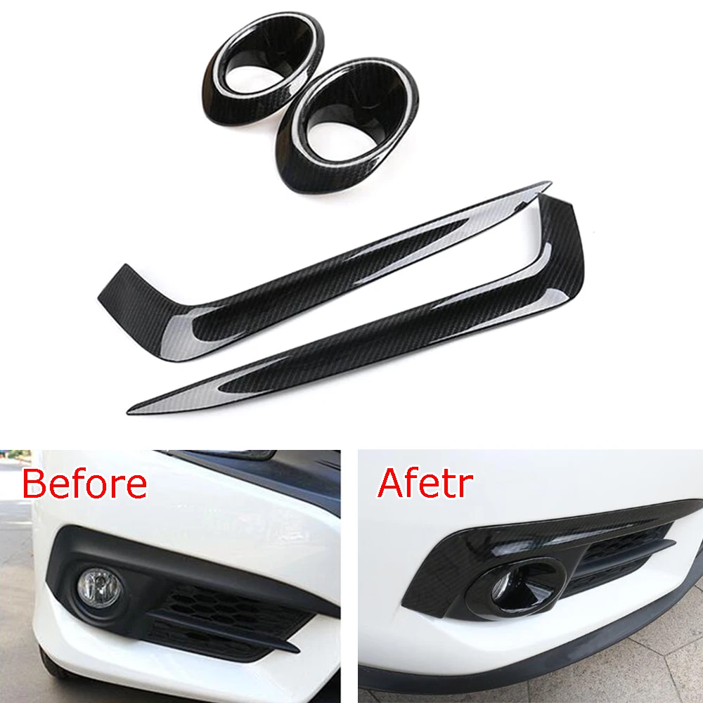 

BBQ@FUKA Fit for Honda Civic 2016-2017 Car styling accessories 4pcs/set Front Fog Light Lamp Cup Cover strip Carbon Fiber Color