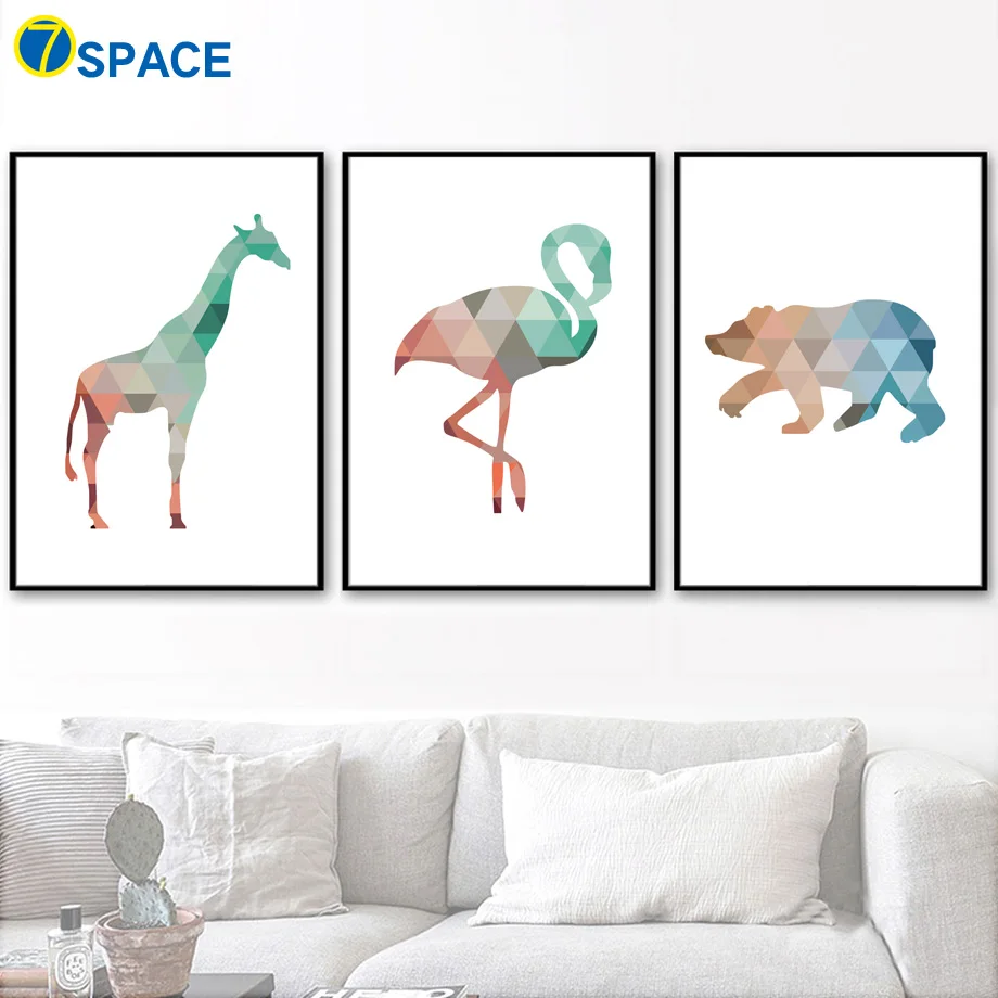 

7-Space Geometric Stitching Animals Canvas Painting Modern Canvas Wall Art Print Poster Decorative Pictures For Bedroom No Frame