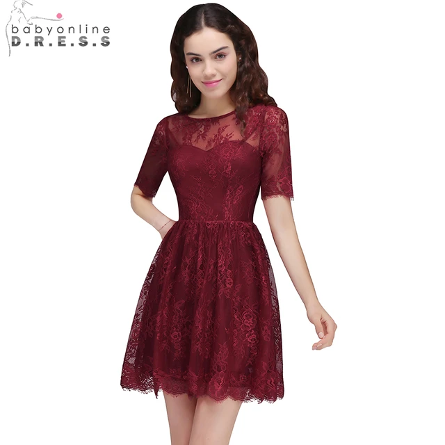 Burgundy Cocktail Dresses with Sleeves