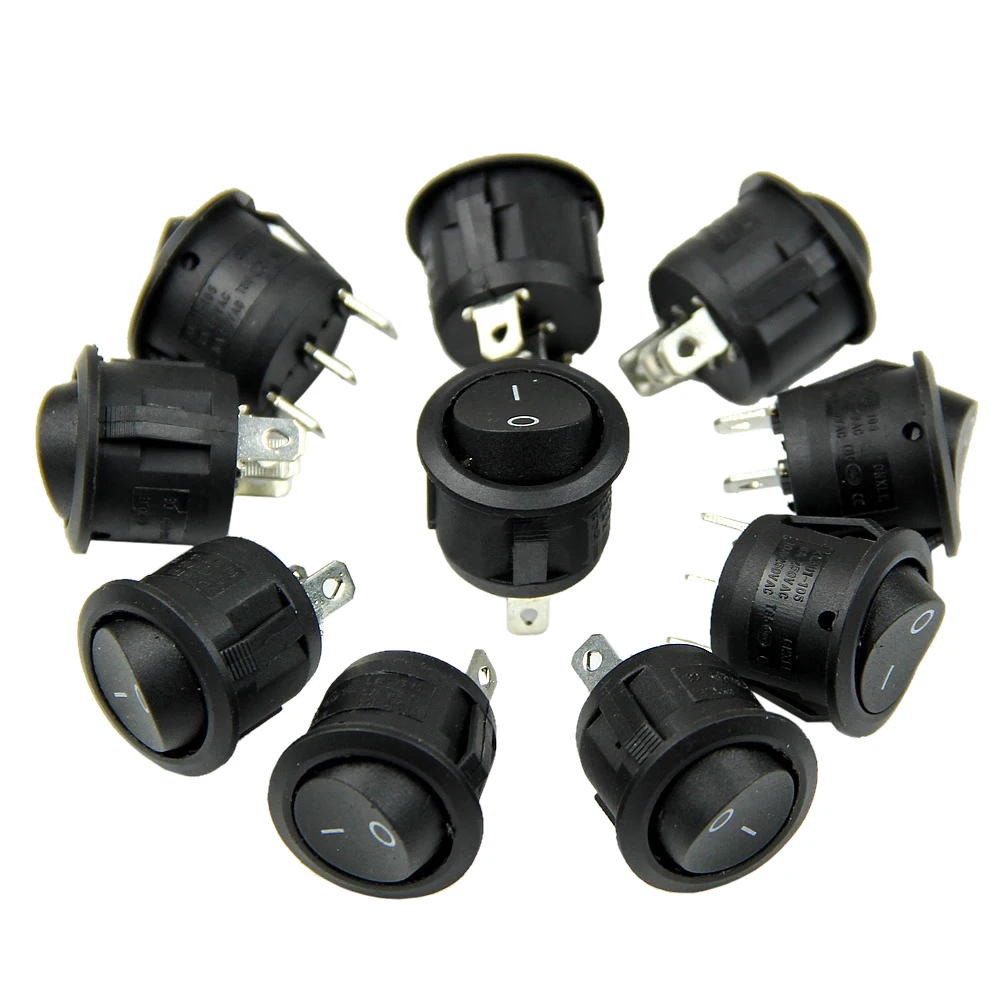 10PCS Black Mini Round 3 Pin SPDT ON OFF Rocker Switch Snap in|Switches ...
