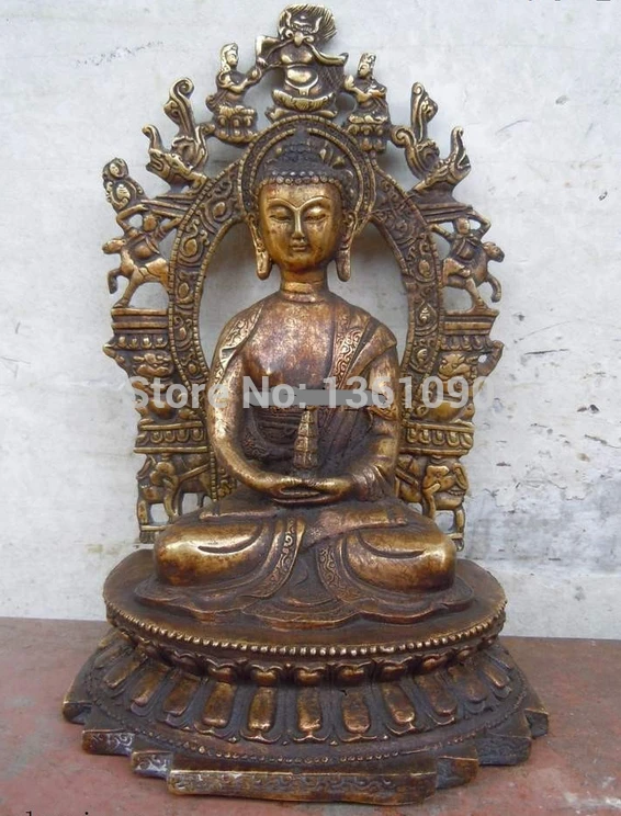 

xd 001071 10" China bronze gild carved finely pagoda Sakyamuni buddha Sculpture statue