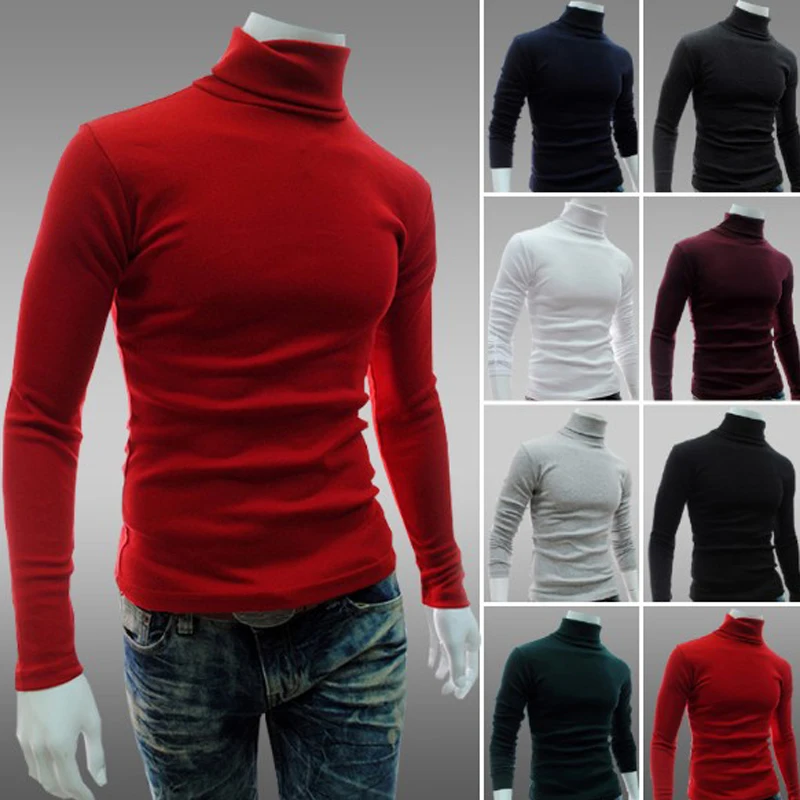 2019New Autumn Winter Men'S Sweater Men'S Turtleneck Solid Color Casual Sweater Men's Slim Fit Brand Knitted Pullovers