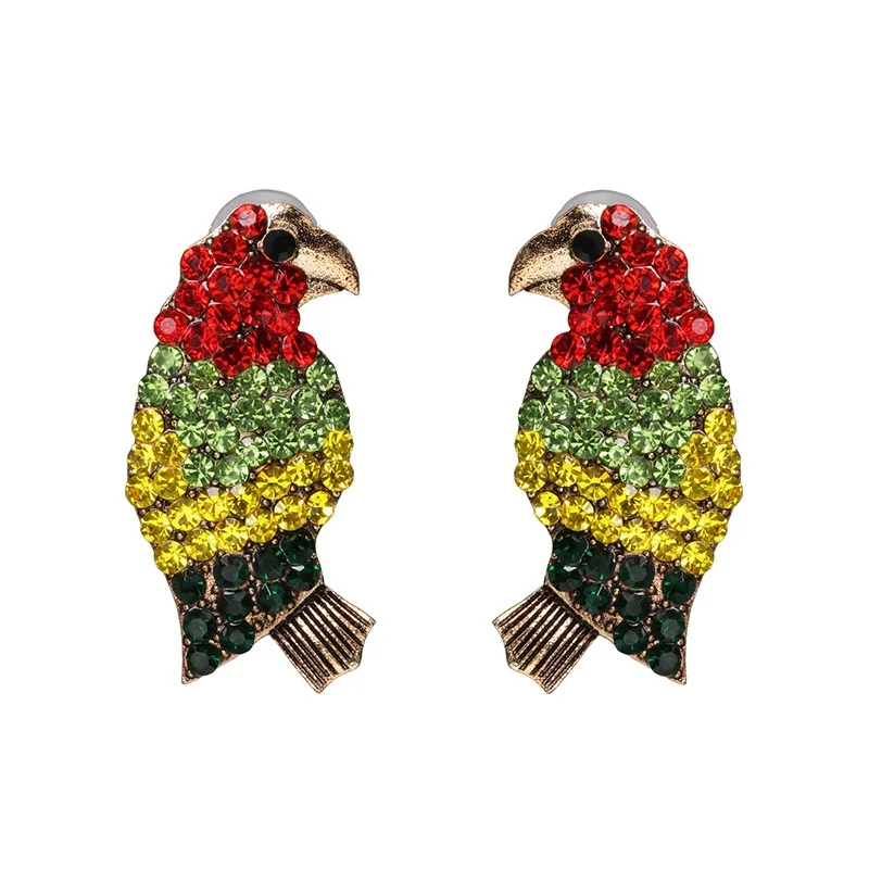 

Vintage Handmade Crystal Parrot Bird Earrings Ethnic Statement Cute Animal Rhinestone Drop Earrings For Women Christmas Jewelry