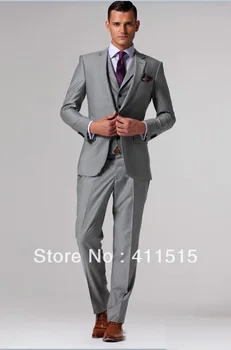 Cena Darmowa Wysyłka/custom Made Tanie Garnitury/light Grey ślub Groom Nosić Smokingi Best Man Notch Lapel Groomsmen Mężczyźni Ubierają Bb