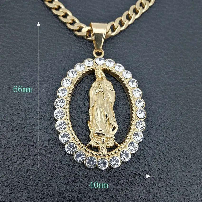 N7M7 хип хоп Iced Out Bling Big Virgin Mary золотые ожерелья и подвески Цвет Нержавеющая сталь ожерелье с Мадонной для женщин ювелирные изделия