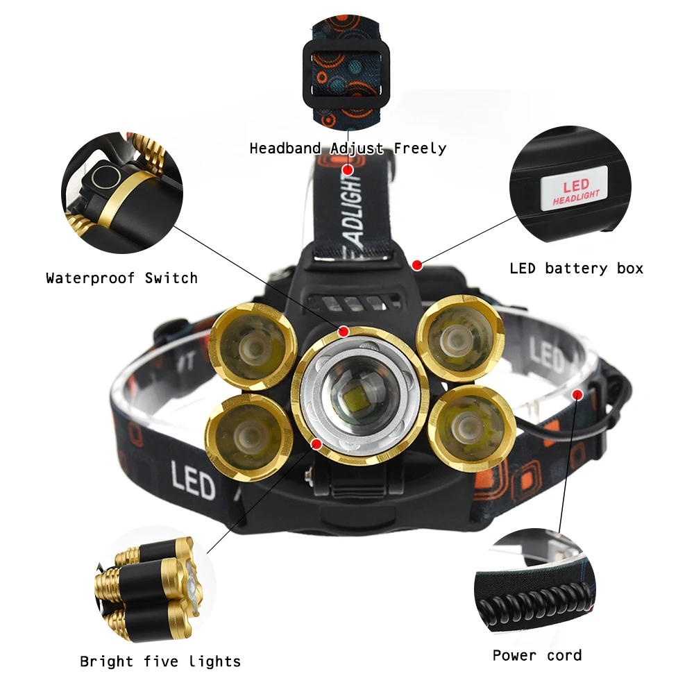 15000 люменов перезаряжаемый головной светильник 5 светодиодный зум 4 режима 18650 налобный фонарь шахтная пещера исследуемый головной светильник лампа для рыбалки поисковый светильник