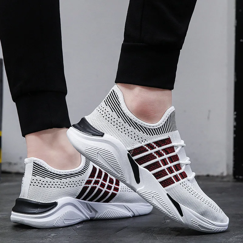 2019 Fashion Men Shoes Casual Weaving Fly Mesh Breathable Light Soft Black Slipon Mens Shoes Male Trainers Sneakers