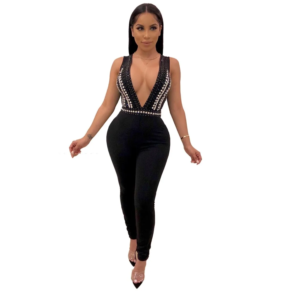 Комбинезон женский черный сексуальный без рукавов с открытой спиной Цельный купальник Летний комбинезон костюм Полюс танец модная одежда