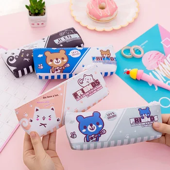 

12pc/lot Cute bear animal PU storage bag / cartoon children student creative stationery bag/pencil pen cosmetic bag